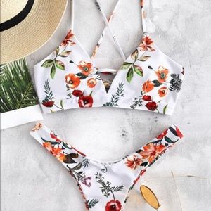 White Floral Bikini Set
